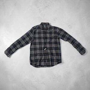 Arnau Barcelona Men's Navy, Gray and Tan Plaid Button-Down Shirt